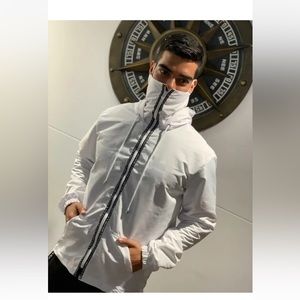 Protective Isolation Men's Jackets Hooded coverall work coat imbedded face mask.